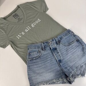 Levi's 501 Original Cut-Off Denim Shorts Women W30 Light Wash Blue High Rise